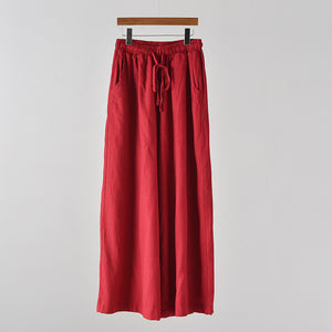 2025 Summer New Cotton and Linen Women's Literary Retro Linen Sand Washed Casual Wide Leg Pants