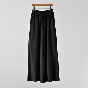 2025 Summer New Cotton and Linen Women's Literary Retro Linen Sand Washed Casual Wide Leg Pants