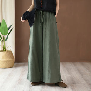 2025 Summer New Cotton and Linen Women's Literary Retro Linen Sand Washed Casual Wide Leg Pants