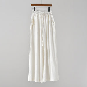 2025 Summer New Cotton and Linen Women's Literary Retro Linen Sand Washed Casual Wide Leg Pants