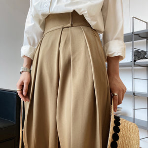 Luxi High Waist Design Sense Velcro Suit Pants Women's Spring and Autumn Loose Wide Leg Floor Trousers Slant Placket Pants 195