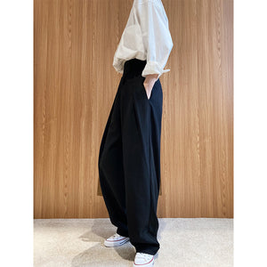 Luxi High Waist Design Sense Velcro Suit Pants Women's Spring and Autumn Loose Wide Leg Floor Trousers Slant Placket Pants 195