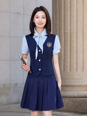 British Preppy Style Summer Shirt Pleated Skirt Suit Kindergarten Teacher Kindergarten Uniform Teacher Kindergarten Teacher Work Clothes Women's Clothing