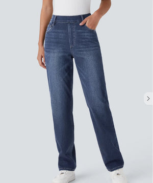 3886 Cross-Border New High-Waisted Straight-Leg Whiskered Yoga Jeans Slimming Breathable Loose Fitness Casual Pants