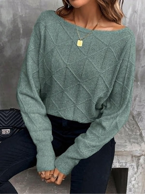 Women's Loose Knit Autumn and Winter Sweater, High-End Loose Sweater, Long-Sleeve Solid Color Knit Pullover Sweater, Lazy Style