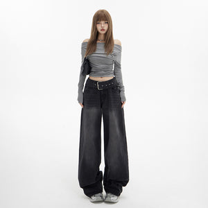 American Style High Waist Wide Leg Jeans Women's Autumn and Winter New Waist Belt Adjusting Wide Leg Pants Fashionable Trendy Trendy Trousers