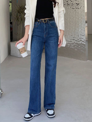 2026 Spring/Summer New Women's Straight-Leg Jeans with High Waist, Loose Fit, Slimming Wide-Leg, Floor-Length Narrow Version