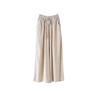 2025 Summer New Cotton and Linen Women's Literary Retro Linen Sand Washed Casual Wide Leg Pants