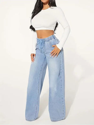 Cross-Border Women's 2025 Straight Jeans Spring and Autumn Casual Loose Campus Style Foreign Trade European and American Straight Jeans for Women