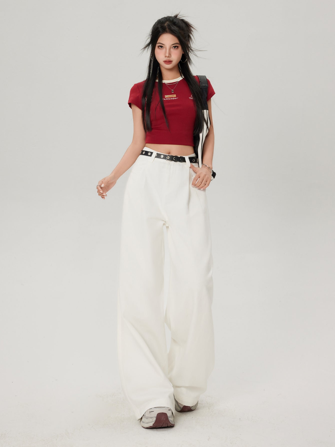 Elegant White Wide Leg Jeans Spring New Loose Slimming Pear-shaped Figure Straight Trousers