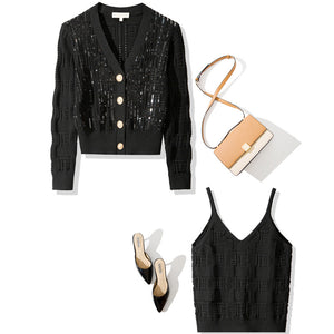 M1310 2025 Autumn New Women's Mesh Long Sleeve Knit Sweater with Beaded Ruffle Trim Women's Sweater
