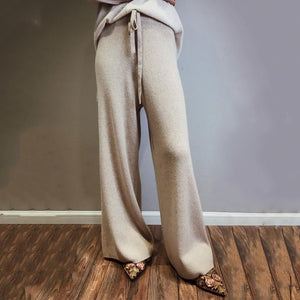 Wide Leg Pants Women's Autumn and Winter Outer Wear New White Knitted Pants Trousers High Waist Dragging Loose Wool Pants