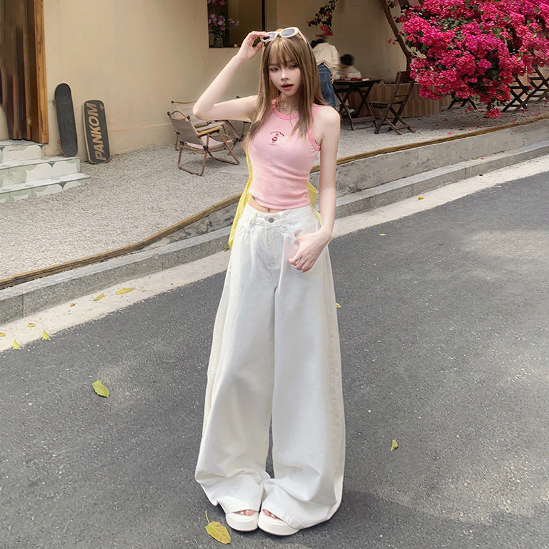 White Wide Leg Jeans Women's 2025 Spring and Autumn New High Waist Straight Loose Dosing Slim-fit All-match Mop Pants