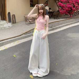 White Wide Leg Jeans Women's 2025 Spring and Autumn New High Waist Straight Loose Dosing Slim-fit All-match Mop Pants