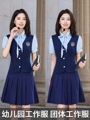 British Preppy Style Summer Shirt Pleated Skirt Suit Kindergarten Teacher Kindergarten Uniform Teacher Kindergarten Teacher Work Clothes Women's Clothing