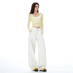2025 Autumn and Winter New Textured Wide-Leg Jeans for Women, Loose and Drapey, Lazy and Slimming Straight-Leg Floor-Length Pants