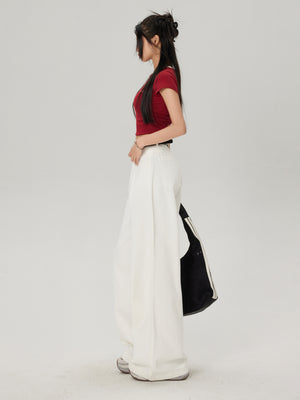 Elegant White Wide Leg Jeans Spring New Loose Slimming Pear-shaped Figure Straight Trousers