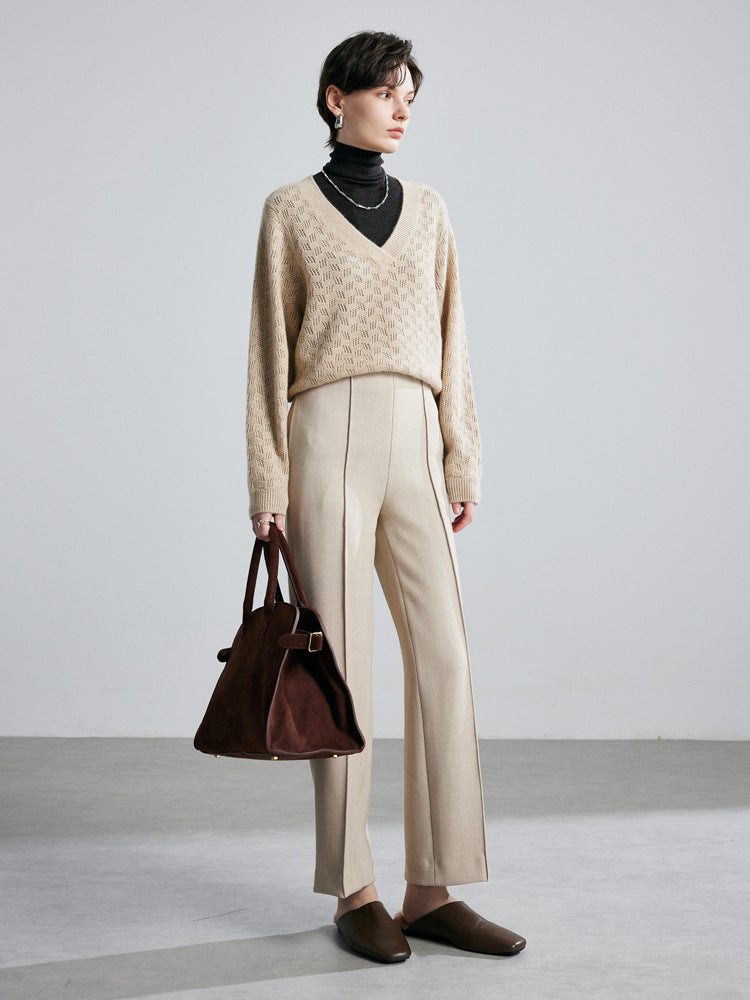 Wide-Leg Pants for Women 2026 Autumn and Winter New Style Drapey Floor-Length Trousers in Off-White Twill Straight-Leg Design with a Sense of Design