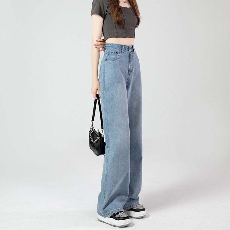 High Waist Short Wide Leg Slim Look Jeans Women's Loose Distinctive New Korean Style Straight All-match Dipped Pants