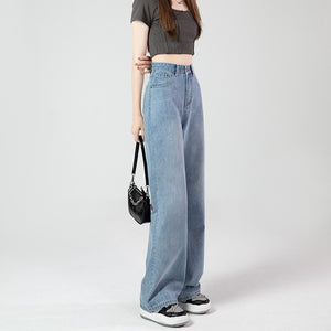 High Waist Short Wide Leg Slim Look Jeans Women's Loose Distinctive New Korean Style Straight All-match Dipped Pants