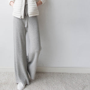 Wide Leg Pants Women's Autumn and Winter Outer Wear New White Knitted Pants Trousers High Waist Dragging Loose Wool Pants