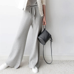 Wide Leg Pants Women's Autumn and Winter Outer Wear New White Knitted Pants Trousers High Waist Dragging Loose Wool Pants