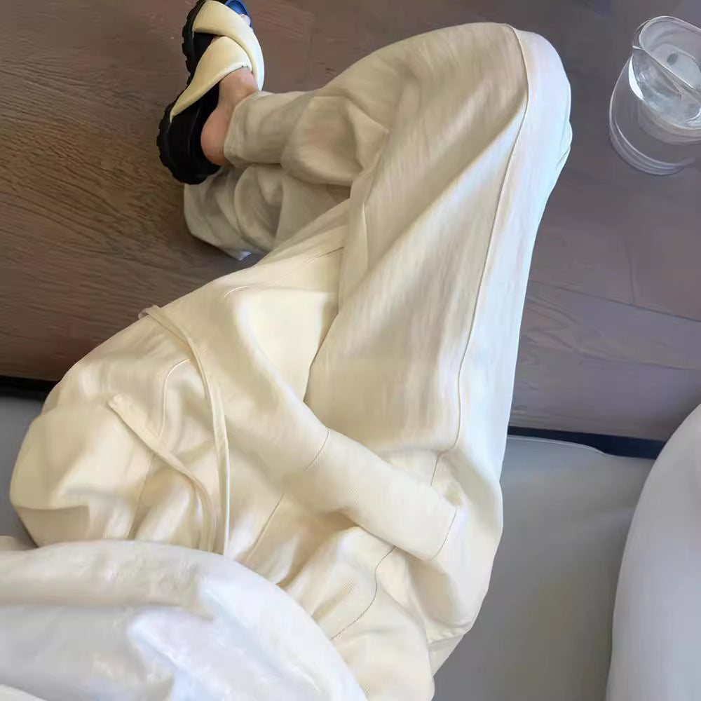 Popular Western-style Cream White Wide Leg Pants Women's Early Spring High Waist Loose All-match Draped Casual Pants