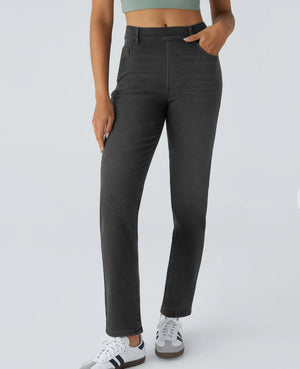 3886 Cross-Border New High-Waisted Straight-Leg Whiskered Yoga Jeans Slimming Breathable Loose Fitness Casual Pants
