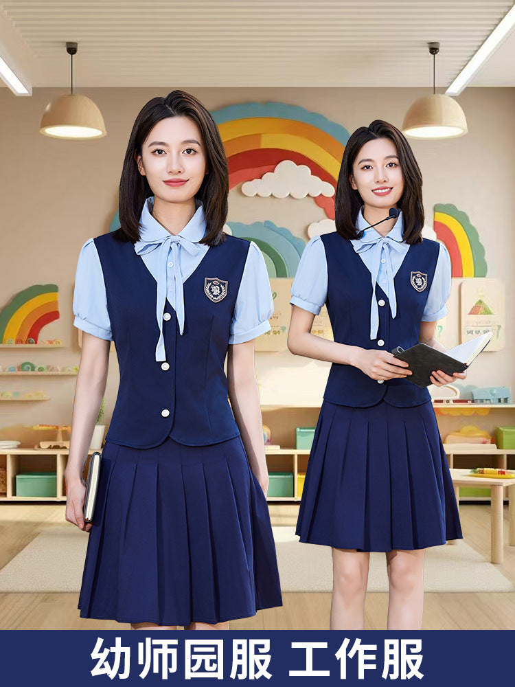 British Preppy Style Summer Shirt Pleated Skirt Suit Kindergarten Teacher Kindergarten Uniform Teacher Kindergarten Teacher Work Clothes Women's Clothing