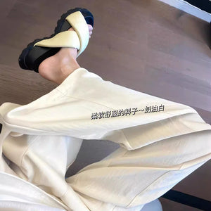 Popular Western-style Cream White Wide Leg Pants Women's Early Spring High Waist Loose All-match Draped Casual Pants