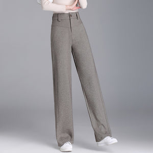 Retro Woolen Wide-Leg Pants for Women in Autumn and Winter New Thickeneded Suit Pants for Middle-Aged Mothers Straight Pants Loose Floor-Length Pants