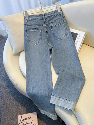 Jeans Women's New 2025 Spring and Autumn Loose High Waist Slimming Straight Leg Pants for Small and Short Narrow Wide Leg Pants