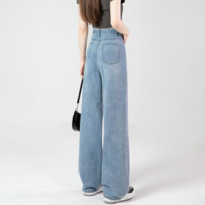 High Waist Short Wide Leg Slim Look Jeans Women's Loose Distinctive New Korean Style Straight All-match Dipped Pants