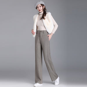 Retro Woolen Wide-Leg Pants for Women in Autumn and Winter New Thickeneded Suit Pants for Middle-Aged Mothers Straight Pants Loose Floor-Length Pants