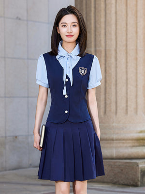 British Preppy Style Summer Shirt Pleated Skirt Suit Kindergarten Teacher Kindergarten Uniform Teacher Kindergarten Teacher Work Clothes Women's Clothing