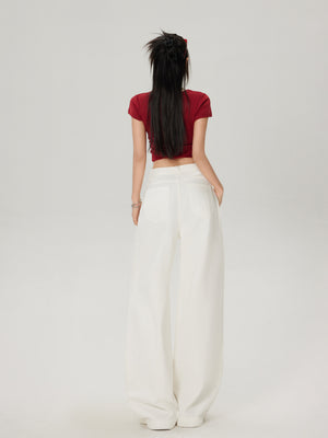 Elegant White Wide Leg Jeans Spring New Loose Slimming Pear-shaped Figure Straight Trousers
