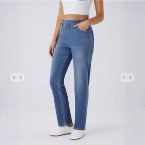3886 Cross-Border New High-Waisted Straight-Leg Whiskered Yoga Jeans Slimming Breathable Loose Fitness Casual Pants