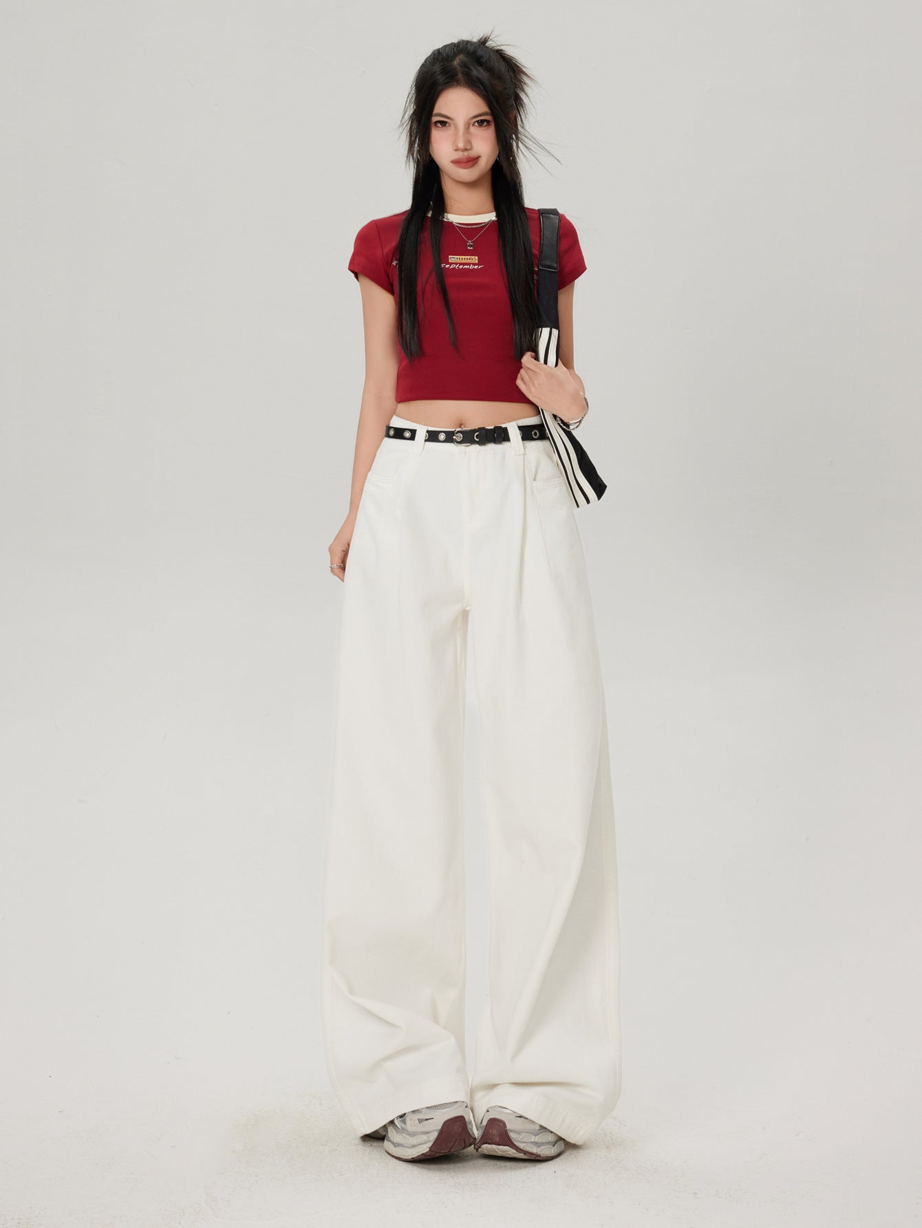 Elegant White Wide Leg Jeans Spring New Loose Slimming Pear-shaped Figure Straight Trousers
