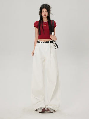 Elegant White Wide Leg Jeans Spring New Loose Slimming Pear-shaped Figure Straight Trousers