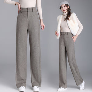 Retro Woolen Wide-Leg Pants for Women in Autumn and Winter New Thickeneded Suit Pants for Middle-Aged Mothers Straight Pants Loose Floor-Length Pants