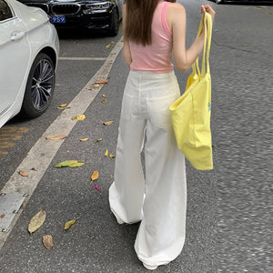 White Wide Leg Jeans Women's 2025 Spring and Autumn New High Waist Straight Loose Dosing Slim-fit All-match Mop Pants