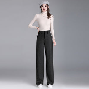Retro Woolen Wide-Leg Pants for Women in Autumn and Winter New Thickeneded Suit Pants for Middle-Aged Mothers Straight Pants Loose Floor-Length Pants