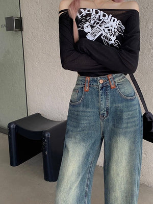 American Retro Straight-Leg Jeans for Women, 2025 Spring New High-Waisted Fashionable Versatile Loose Floor-Length Pants
