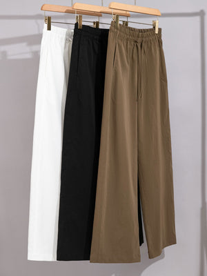 Women's Wide-Leg Pants, Versatile Casual Pants, Drawstring Elastic Waist Straight-Leg Pants, Women's Clothing 2025 New Spring Fashion