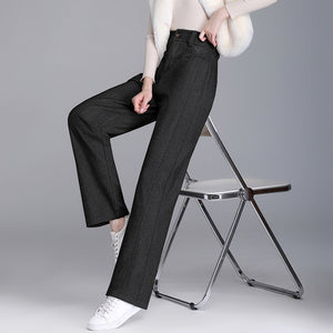 Retro Woolen Wide-Leg Pants for Women in Autumn and Winter New Thickeneded Suit Pants for Middle-Aged Mothers Straight Pants Loose Floor-Length Pants