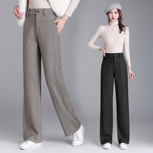 Retro Woolen Wide-Leg Pants for Women in Autumn and Winter New Thickeneded Suit Pants for Middle-Aged Mothers Straight Pants Loose Floor-Length Pants