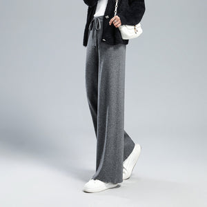 Wide Leg Pants Women's Autumn and Winter Outer Wear New White Knitted Pants Trousers High Waist Dragging Loose Wool Pants