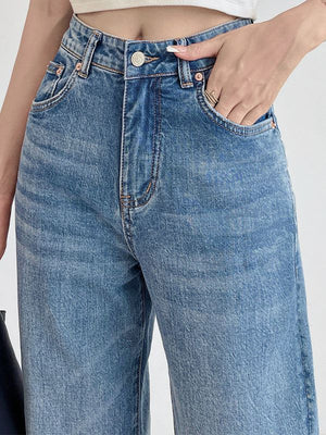 2026 Spring/Summer New Women's Straight-Leg Jeans with High Waist, Loose Fit, Slimming Wide-Leg, Floor-Length Narrow Version