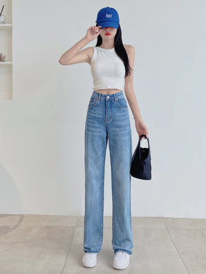 2026 Spring/Summer New Women's Straight-Leg Jeans with High Waist, Loose Fit, Slimming Wide-Leg, Floor-Length Narrow Version