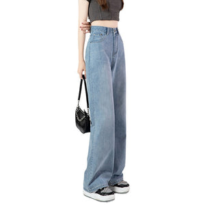 High Waist Short Wide Leg Slim Look Jeans Women's Loose Distinctive New Korean Style Straight All-match Dipped Pants